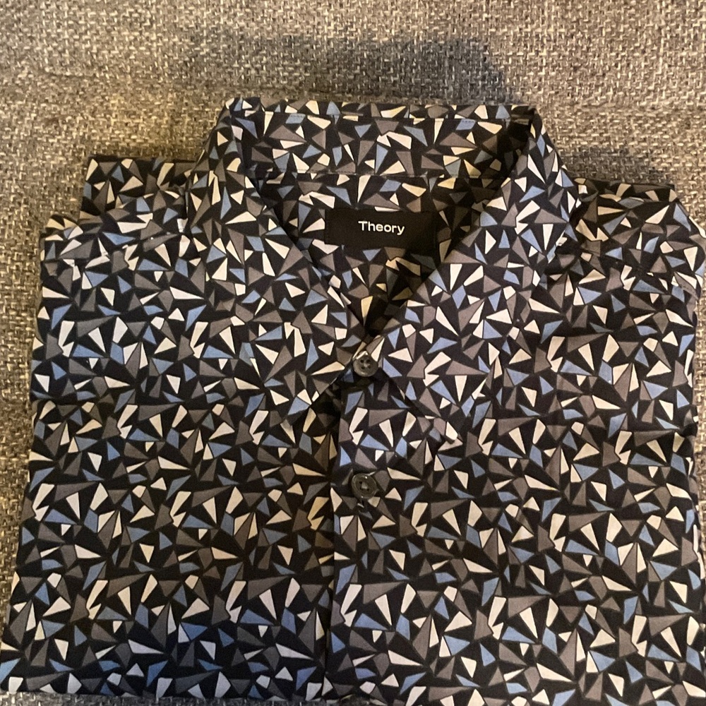 Theory Men's Black, Blue, and Gray Patterned Shirt
